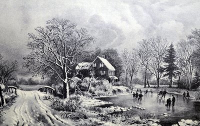 Ilustración de Currier & Ives del Siglo XIX. Principios de Invierno de N. and Ives, J.M. Currier